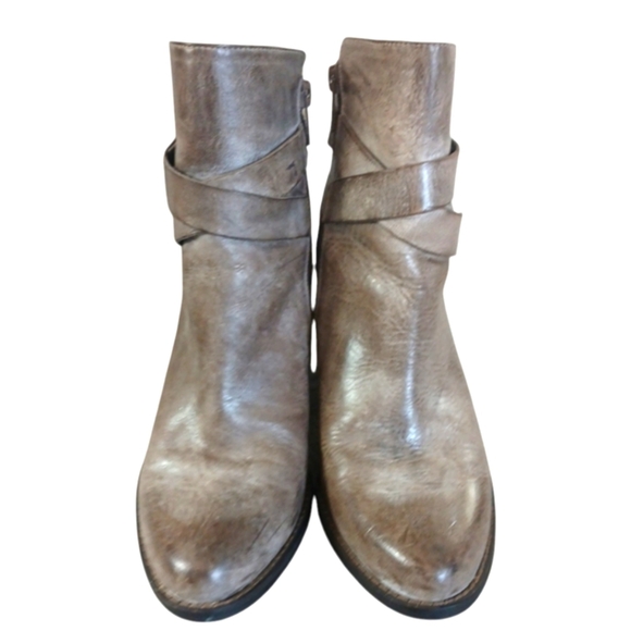 Arturo Chang Burnished Leather Block Heeled Boots Belted Ankle Boot size 8.5 - Picture 3 of 12